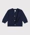 Cardigan b&eacute;b&eacute; en tricot laine et coton uni bleu marine
