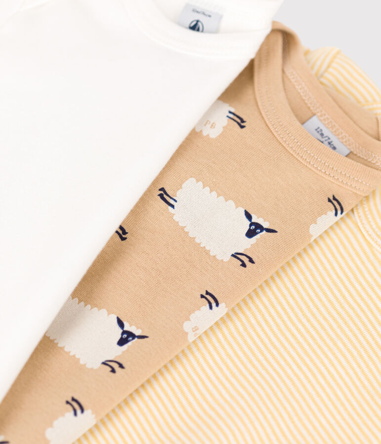 Lot de 3 bodies manches longues mouton b&eacute;b&eacute; en coton multicouleur