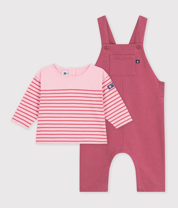 Ensemble cadeau b&eacute;b&eacute; en coton : tee-shirt et salopette multicouleur