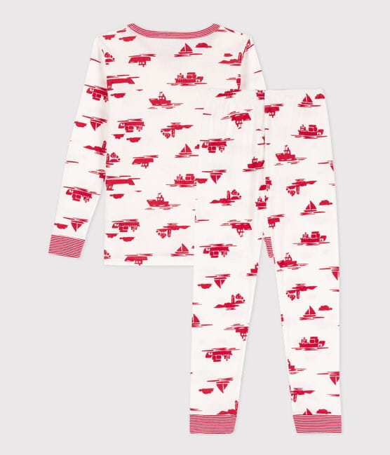 Pyjama ajusté en coton enfant blanc MARSHMALLOW/rouge PEPS