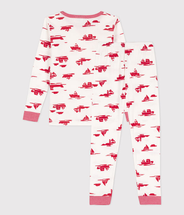 Pyjama ajust&eacute; en coton enfant blanc/rouge
