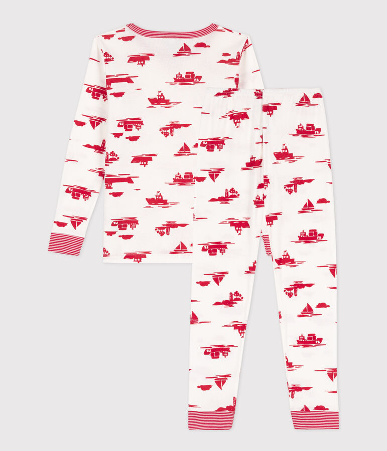 Pyjama ajust&eacute; en coton enfant blanc MARSHMALLOW/rouge PEPS