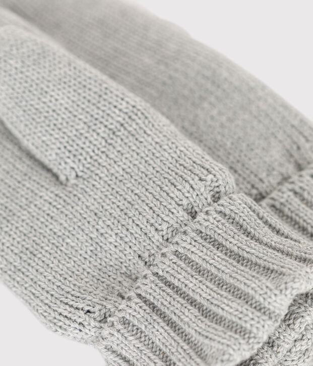 Moufles enfant en tricot unies doubl&eacute;es polaire gris