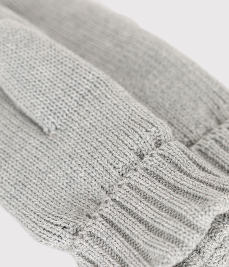 Moufles enfant en tricot unies doubl&eacute;es polaire gris