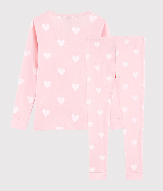 Pyjama snugfit cœur rose petite fille en coton biologique rose MINOIS/blanc MARSHMALLOW