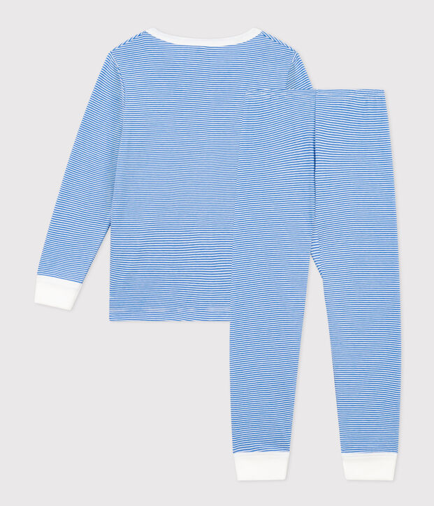 Pyjama ray&eacute; en coton enfant bleu/blanc