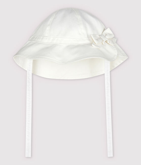 Capeline à nœud en twill uni bébé fille blanc MARSHMALLOW