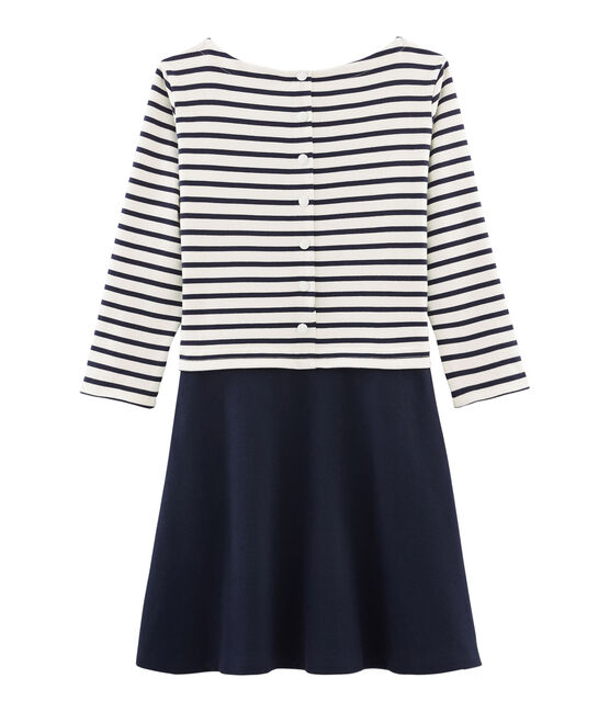 Robe manches longues femme bleu SMOKING/beige COQUILLE