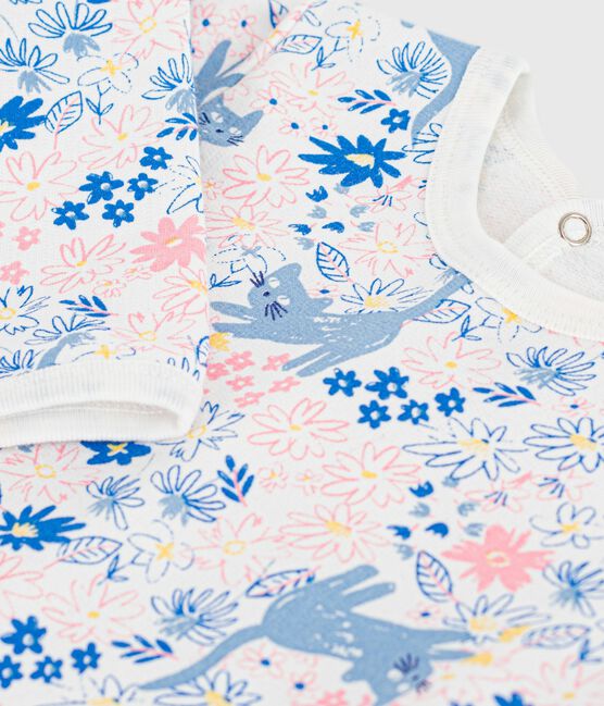 Pyjama bébé en molleton gratté ouverture au dos imprimé fleuri blanc MARSHMALLOW/blanc MULTICO