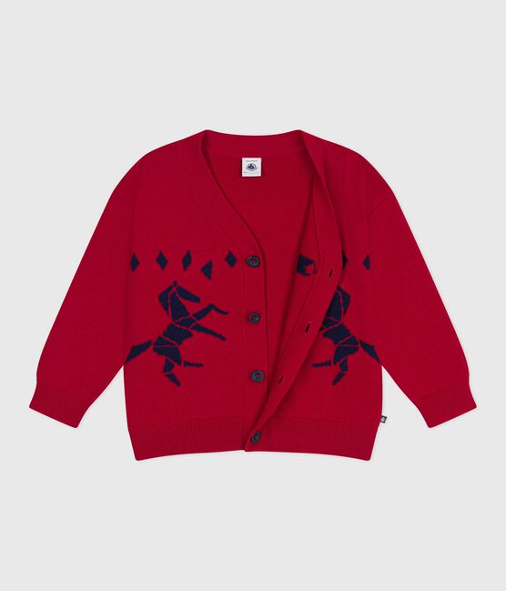 Cardigan enfant en laine et coton à motifs rouge TERKUIT/ SOIR