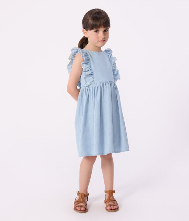 Robe sans manches enfant en coton bleu