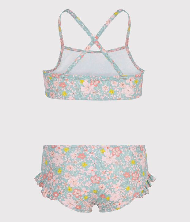 Maillot de bain deux pi&egrave;ces enfant fleuri bleu/multicouleur