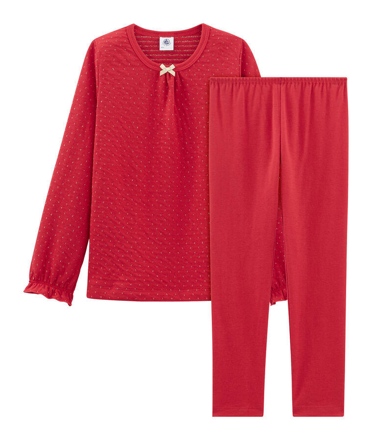 Pyjama petite fille en tubique et c&ocirc;te rouge/jaune