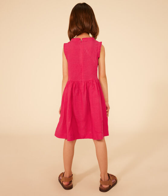 Robe sans manche en lin enfant fille rose DELHI