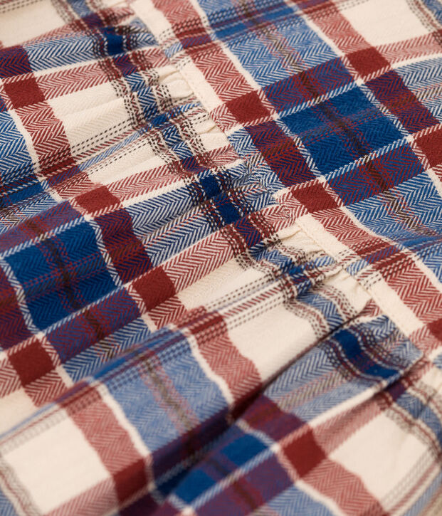 Robe &agrave; carreaux manches longues en flanelle enfant fille &eacute;cru/multicouleur