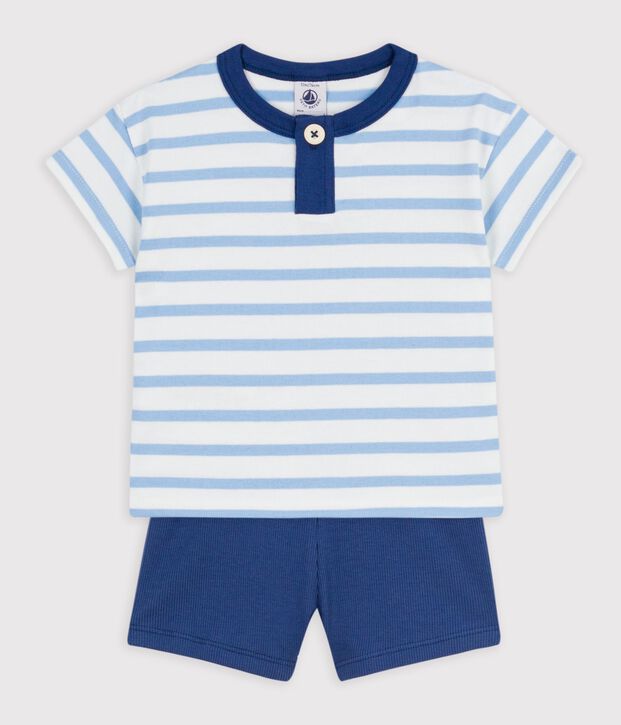Ensemble cadeau b&eacute;b&eacute; en coton : ensemble 2 pi&egrave;ces blanc/multicouleur