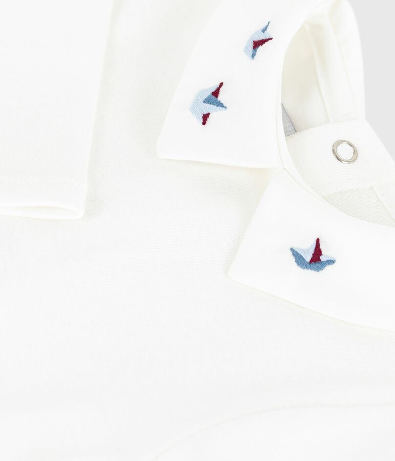 Body b&eacute;b&eacute; en coton &agrave; col brod&eacute;, uni blanc MARSHMALLOW