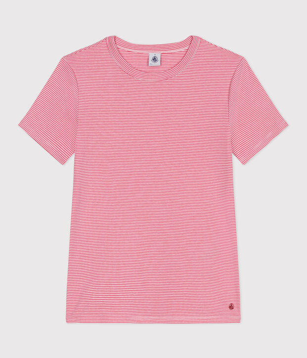 Tee-shirt Femme l'Iconique en coton ray&eacute; rose/blanc