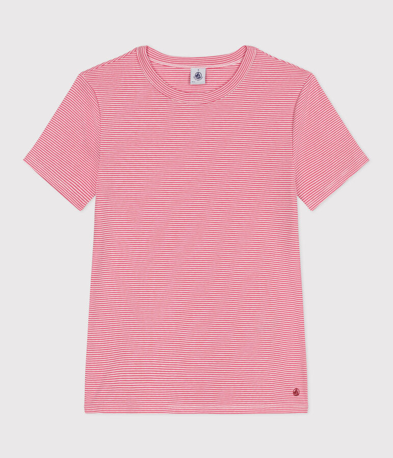 Tee-shirt Femme l'Iconique en coton ray&eacute; rose PEONIA/ MARSHMALLOW