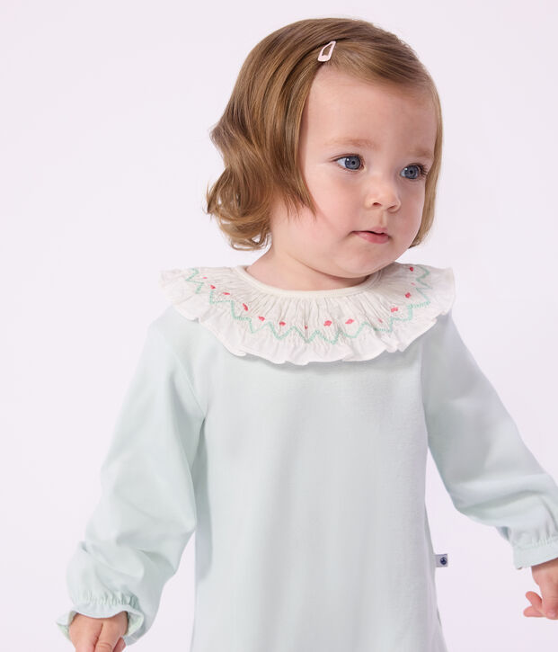 Pyjama b&eacute;b&eacute; en coton ouverture au dos uni &agrave; collerette vert