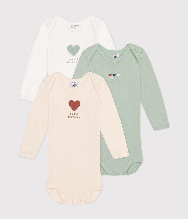 Lot de 3 bodies manches longues en coton b&eacute;b&eacute; multicouleur