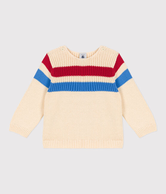 Pull bébé en tricot de coton rayé blanc AVALANCHE/ MULTICO