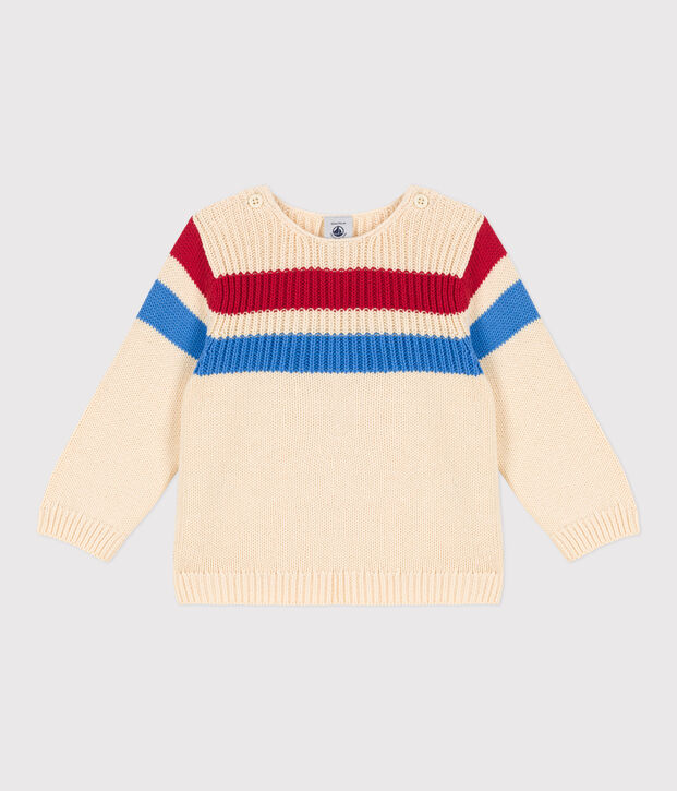Pull b&eacute;b&eacute; en tricot de coton ray&eacute; &eacute;cru/multicouleur