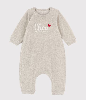 Combinaison longue bébé en velours gris chiné