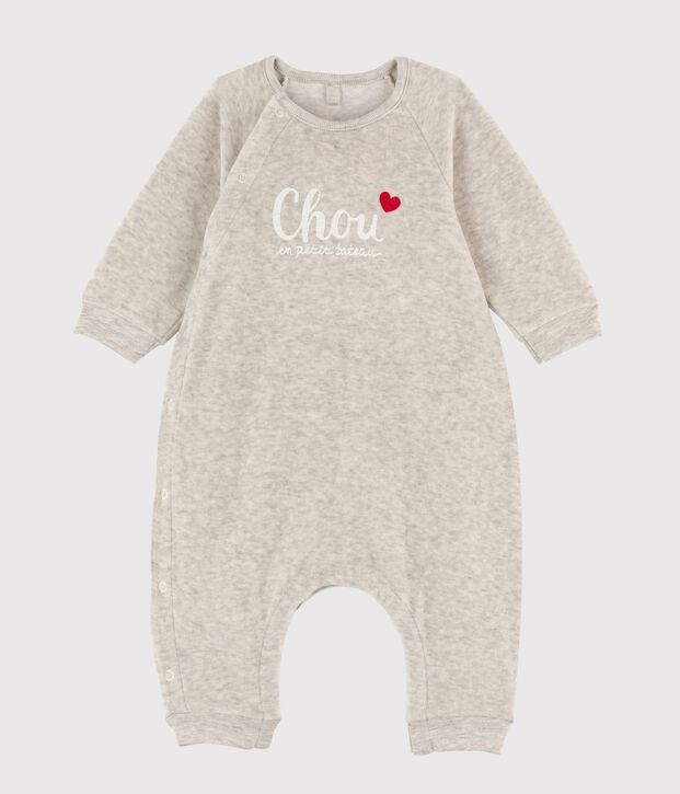 Combinaison longue b&eacute;b&eacute; en velours gris chin&eacute; gris chin&eacute; clair