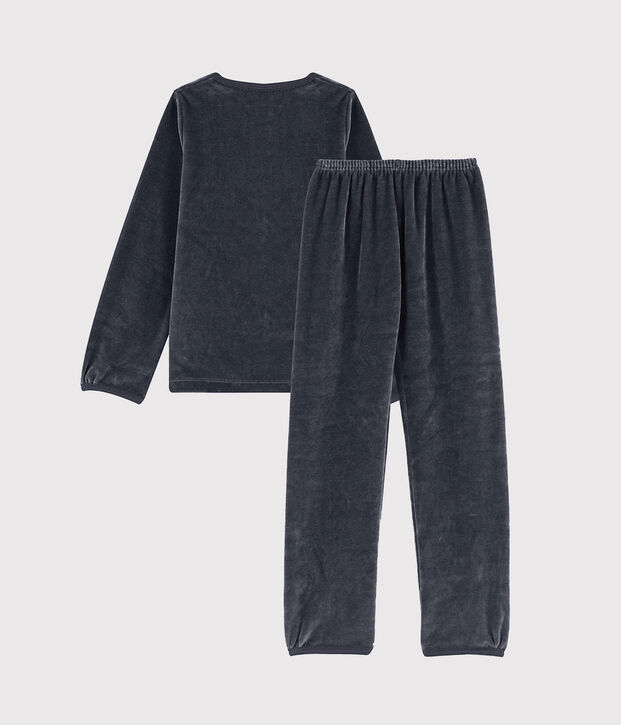 Pyjama petite fille motif n&oelig;ud en velours bleu marine