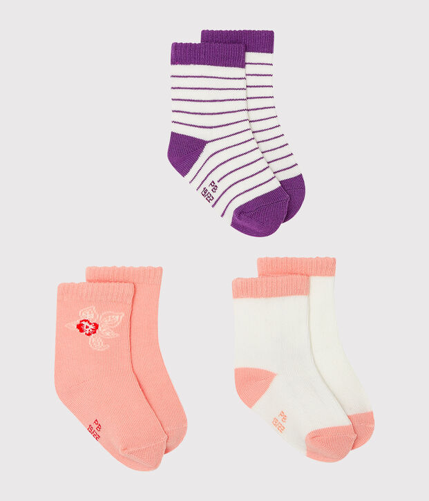 Lot de 3 paires de chaussettes b&eacute;b&eacute; fille multicouleur