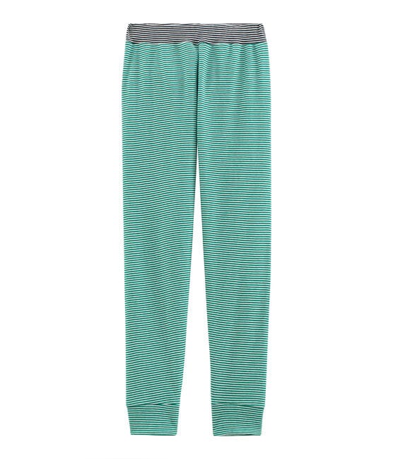 Pantalon de pyjama petit garçon vert PIVERT/blanc MARSHMALLOW