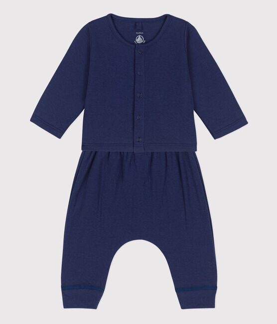 Ensemble 2 pièces uni en tubique bio bébé bleu CHALOUPE