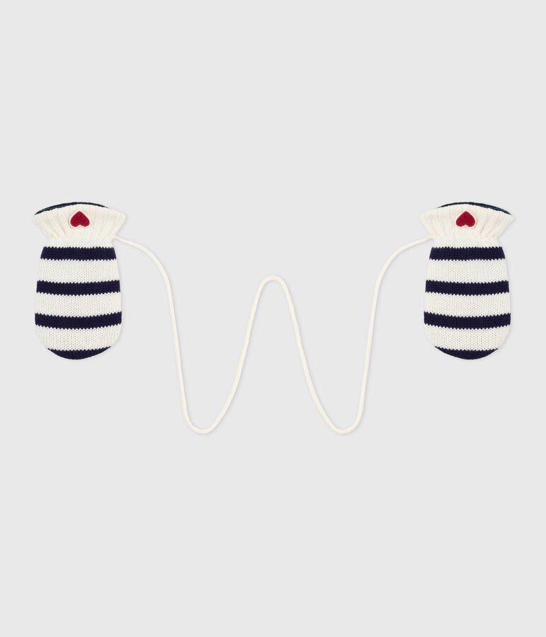 Moufles b&eacute;b&eacute; ray&eacute;es en tricot doubl&eacute; en polaire bleu/bleu