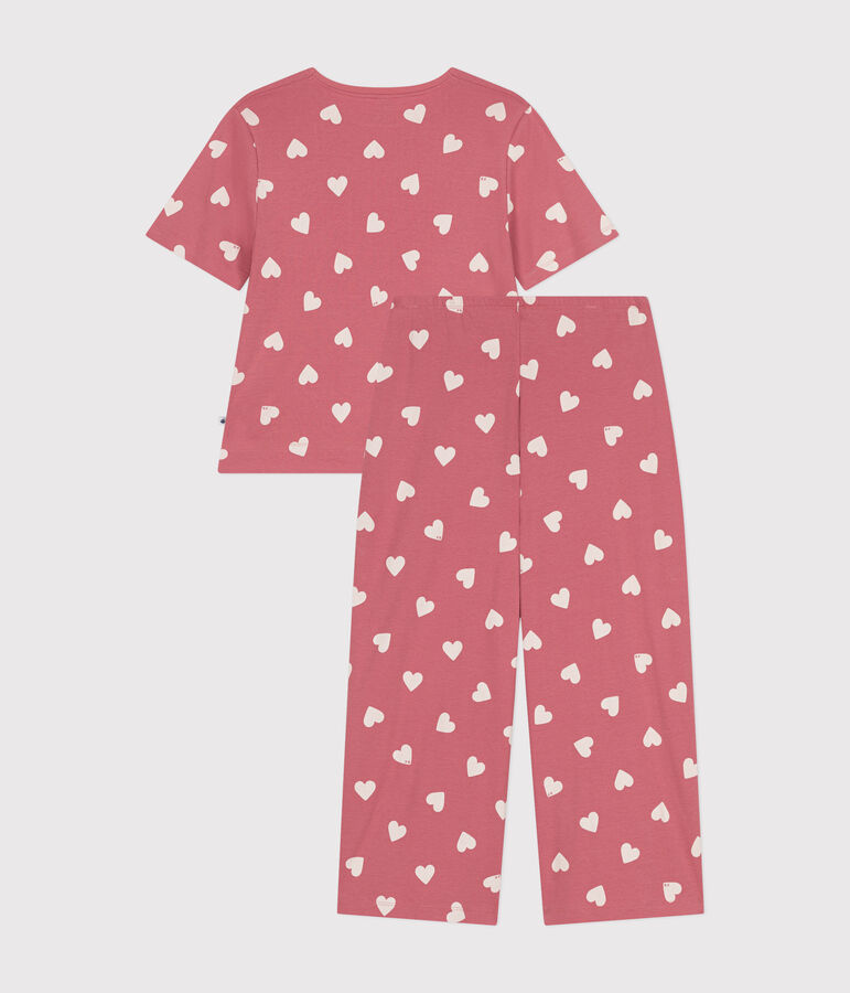 Pyjama en coton imprim&eacute; c&oelig;ur femme rose ROSEWOOD/ MARSHMALLOW