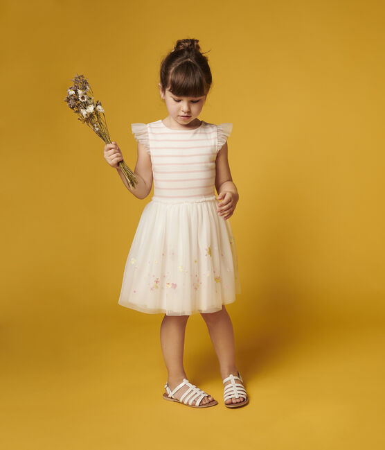 Robe Ceremonie En Coton Et Tulle Enfant Fille Marshmallow Minois Petit Bateau