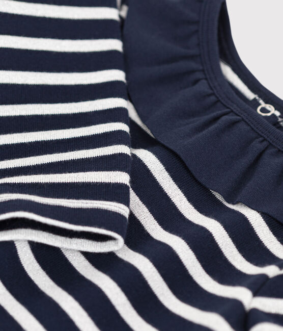 Robe manches longues bimatière enfant fille bleu SMOKING/ ARGENT