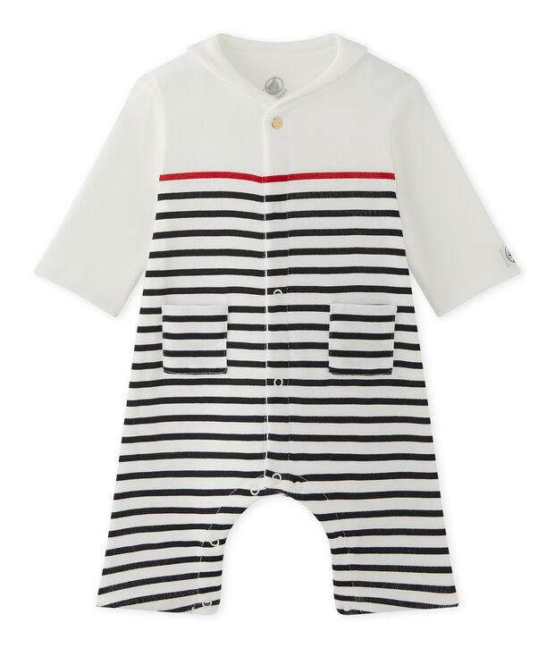 Combinaison b&eacute;b&eacute; gar&ccedil;on ray&eacute;e &agrave; col vareuse blanc/bleu/rouge