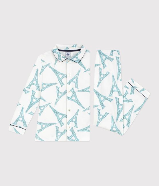 Pyjama boutonné enfant en coton  imprimé blanc MARSHMALLOW/blanc MULTICO