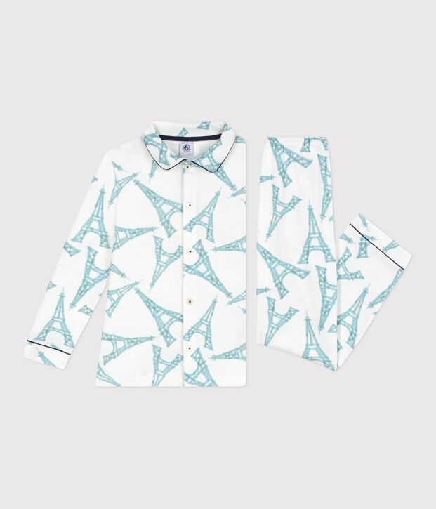 Pyjama boutonn&eacute; enfant en coton imprim&eacute; blanc/multicouleur