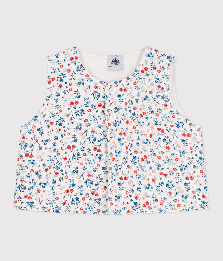 Veste b&eacute;b&eacute; sans manches en popeline imprim&eacute; &agrave; fleurs blanc MARSHMALLOW/blanc MULTICO