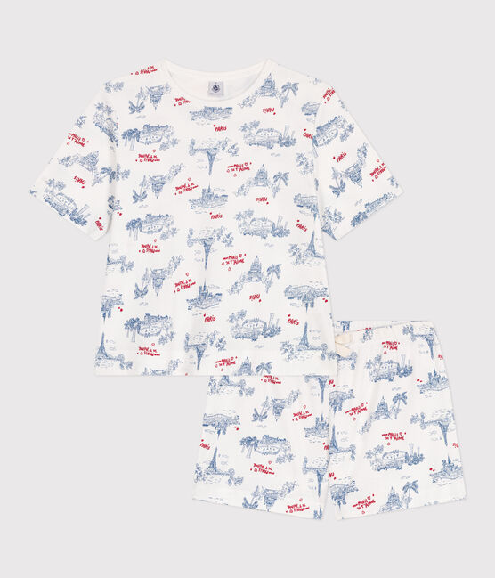 Pyjama short femme en coton imprimé Paris blanc MARSHMALLOW/blanc MULTICO