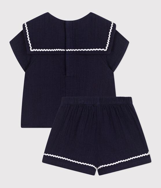 Ensemble bébé deux pièces en coton, détails marins bleu SMOKING