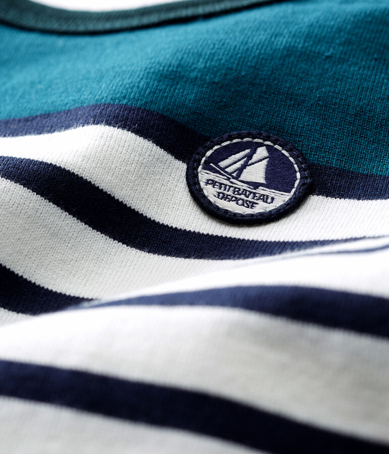 Combicourt b&eacute;b&eacute; gar&ccedil;on en jersey lourd ray&eacute; vert PINEDE/blanc MARSHMALLOW/ SMOKING