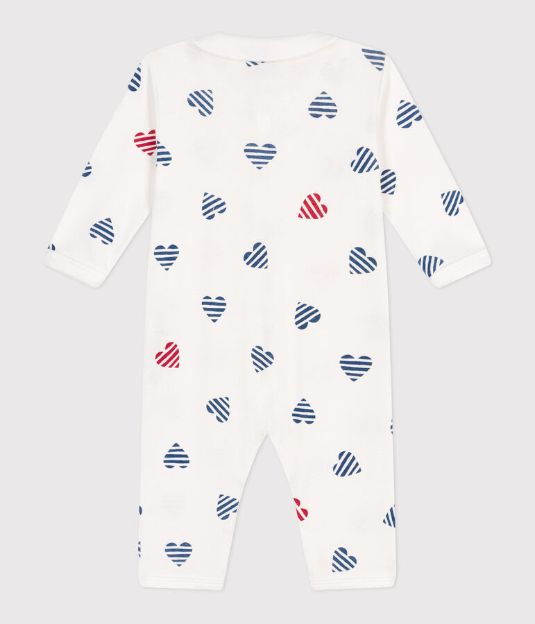 Pyjama b&eacute;b&eacute; en coton sans pieds avec col c&oelig;ur ray&eacute; blanc MARSHMALLOW/blanc MULTICO