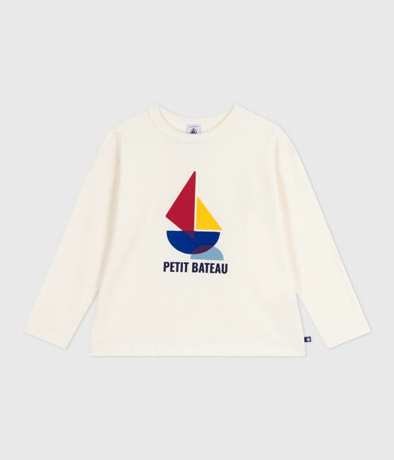 Tee-shirt enfant manches longues en coton imprimé écru MILK