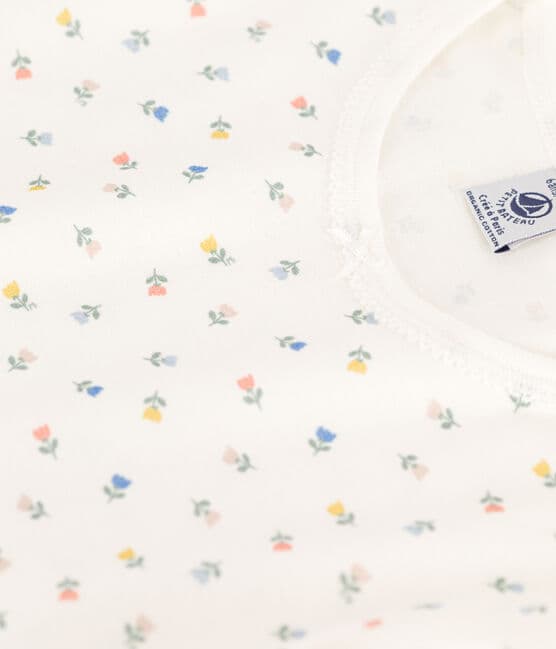 Chemise de nuit fleurs en coton petite fille blanc MARSHMALLOW/blanc MULTICO