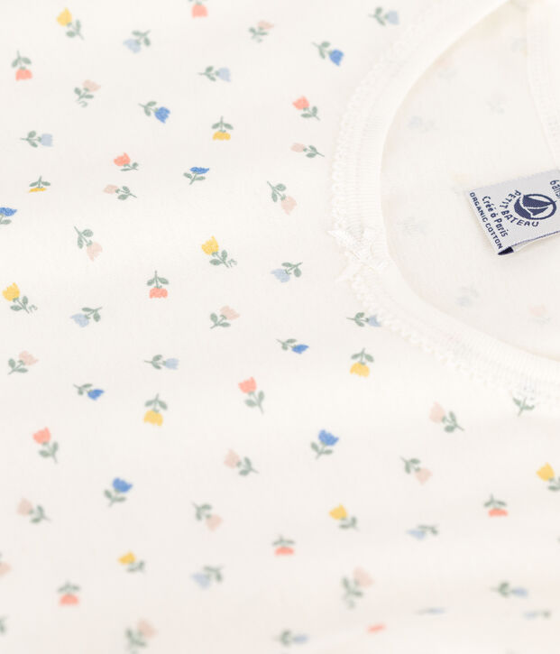 Chemise de nuit fleurs en coton petite fille blanc/multicouleur