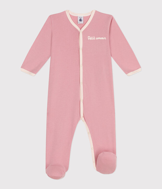 Pyjama b&eacute;b&eacute; en coton uni rose