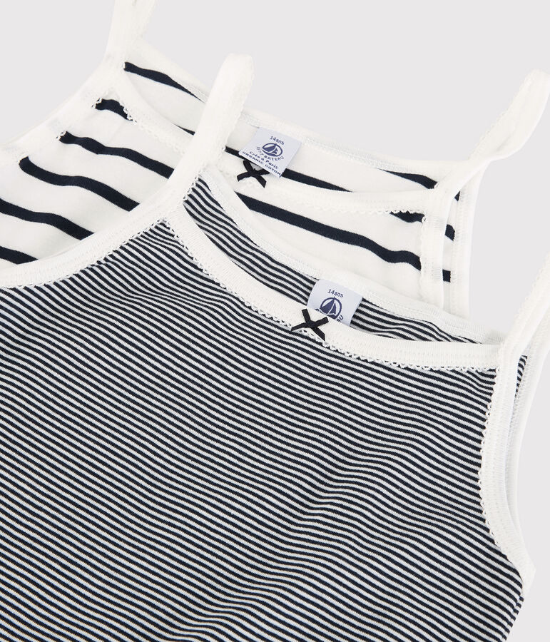 Lot de 2 chemises &agrave; bretelles ray&eacute;es fille en coton biologique multicouleur